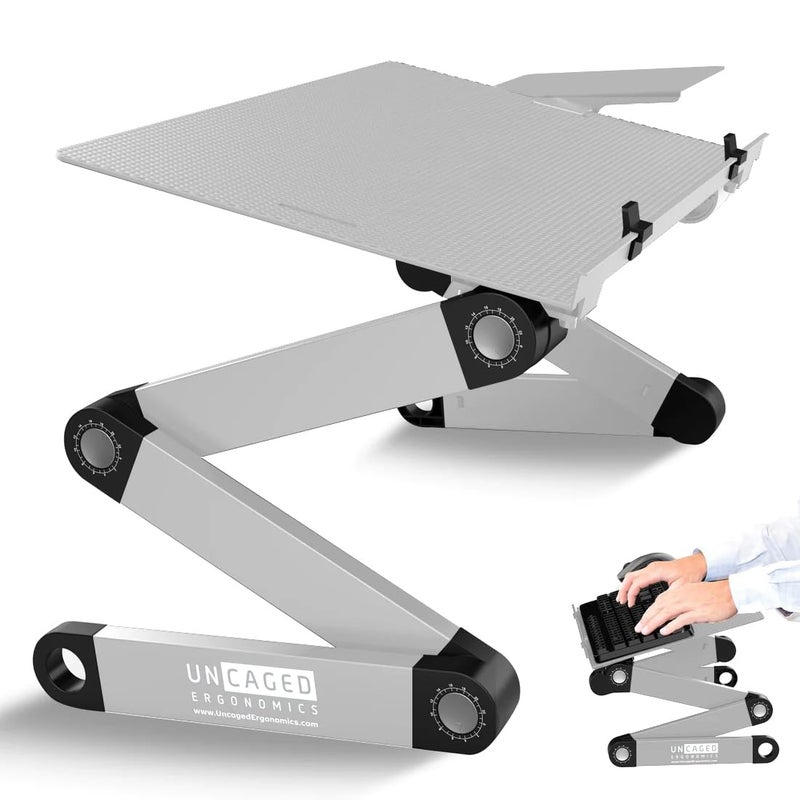 Uncaged Ergonomics Adjustable Keyboard Tray, Silver, Keyboard Tray, Ergonomic, Wrist Support, Portable, Universal, Aluminum - Image 1